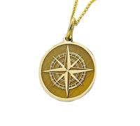 Collana in argento sterling 925 da 28 mm | catena da 18 pollici | ciondolo bussola | bussola | bussola di navigazione con incisione | bussola | delicata stella polare | placcatura in oro | 00876