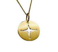 Collana in argento sterling 925 da 28 mm | catena da 18 pollici | ciondolo bussola gialla | ciondolo bussola | bussola incisa | viaggiatore | viaggio | stella polare | placcatura in oro | 00626