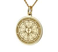 Collana in argento sterling 925 da 28 mm | catena da 18 pollici | ciondolo croce luterana Luther Rose | gioielli luterani | cristiano | amuleto moneta prima comunione | placcatura in oro | 00725
