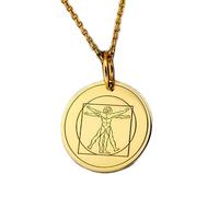 Collana in argento sterling 925 da 28 mm|catena da 18 pollici|uomo vitruviano|ciondolo leonardo da vinci|gioielli con pittura umana|ciondolo placcato|gioielli fatti a mano con placcatura in oro|_0258