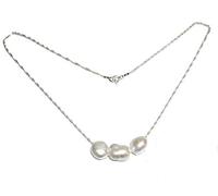 Collana in Argento Sterling con 3 Perle coltivate barocche Bianche 11 mm Collana 45 cm