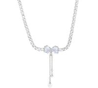 Collana in argento Sterling con ciondolo a forma di fiocco a farfalla, perle finte e strass, drappeggio a catena da 4 cm, da indossare per l'uso quotidiano o per momenti regalo