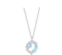 Collana in argento Sterling con ciondolo a forma di luna e stella, gemma blu, catena da 45 cm, elegante idea regalo