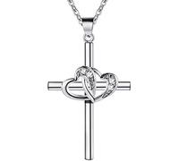 Collana in Argento Sterling con Croce d'Amore a Forma di Cuore per Donna, Ragazza, Gioielli, Regali per Natale, Compleanno o Anniversario Practical And Professional