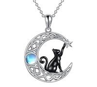 Collana in argento sterling con gatto luna per regali di gioielli per gatti di compleanno per ragazze da donna Collana Da Masticare per Adulti (Silver, One Size)