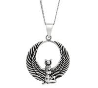 Collana in Argento Sterling con Grande Medaglione di Iside Alato per Donne e Uomini - Ciondolo in Argento 925 della dea egiziana su Catena barbazzale - Collana con Simboli antichi - Gioielli