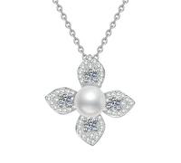 Collana in argento Sterling con perle d'acqua dolce naturali, da donna, alla moda, quattro foglie, 40 punti, pietra Mosan