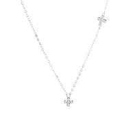 Collana in argento Sterling rodiato con mini doppia croce micro pavé di zirconi laterali orizzontali, 40 - 43,5 cm, taglia unica, argento Sterling, zirconia cubica, One Size, Argento sterling,