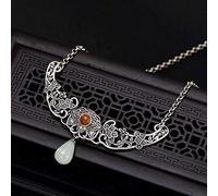 Collana in argento Sterling S925 da donna con fiore di loto bianco e giada rossa ciondolo classico semplice palazzo vento nazionale moda regalo squisito, LJBLEUSK