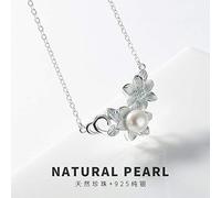 Collana in argento Sterling S925 da donna con perla naturale ciondolo a forma di fiore classico semplice palazzo nazionale vento moda regalo squisito LJBLEUSK