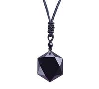 Collana in attesa con esagrama di ossidiano naturale - Talismano Protettore e Reiki per l'equilibrio interno - Davior Design in Black Obsidian for Men