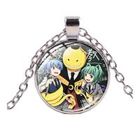 Collana in aula dell'assassinio Korosensei Shiota Nagisa Akabane Karuma Anime Figure Vetro Foto Cabochon Ciondolo Regalo, Lega di zinco
