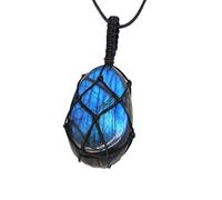 Collana in Cristallo di Labradorite Naturale Ciondolo di Chakra di guarigione con Corda Intrecciata a Mano Pietra di Palma Labradorite Pietra di Luna Ciondolo di Pietra curativa