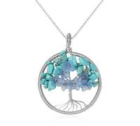 Collana In Cristallo Turchese per Donna,Ciondolo Albero Della Vita con Catena In Argento,Energia di Meditazione,Colore Argento,Amuleto,Gioielli,Regali per Ragazze,Compleanno,Natale,Turchese
