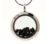 Collana In Diamante Nero Grezzo. Modello Medaglione 25 Mm. Colore Argento.