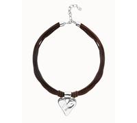 Collana in filo di seta e pelle con dettaglio di cuore placcato argento