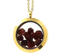 Collana In Granato Grezzo. Modello Medaglione 30 Mm. Colore Oro.