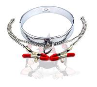 Collana in metallo da donna con clip rossa, stile punk gotico, stile gotico, accessorio da ballo