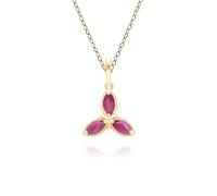 Collana in oro giallo 9 kt con ciondolo a forma di rubino marquise floreale