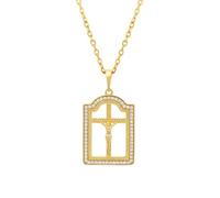 Collana in oro giallo Au 375/585/750 con ciondolo a forma di croce di Gesù, 45 cm