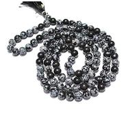 Collana in ossidiana naturale AAA 108 Mala, con fiocco di neve, ossidiana di fiocco di neve | 108 collane con perline di preghiera | Bracciale Mala annodato a mano | Japa Mala |