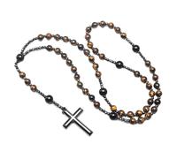 Collana in ossidiana nera e croce con occhio - rosario da 70 cm per protezione, fiducia e meditazione, Misura unica, Cristallo, Nessuna pietra preziosa