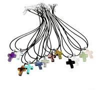 Collana in pelle con ciondolo a forma di croce in agata, gioiello turchese da donna, regolabile 41-50 cm, diversi colori (7)