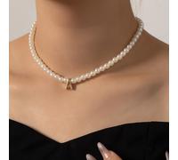 Collana in perle sintetiche versatile e semplice da donna, catena al collo alla moda con ciondolo a lettera, regalo per incontri L,M,S,H,A,T,O,X,B,C,D,E,F,G,I,J,K,N,P,Q,R,U,V,W,Y,ZPerline rivestite di