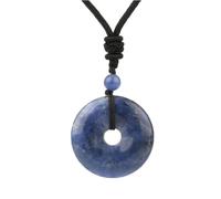 Collana in pietra - Collana a ciambella in pietra naturale Ciondolo rotondo in cristallo da 30 mm Agata avventurina Gioielli di moda semplici fatti a mano per donne Uomini,Lapislazzuli,Taglia unica