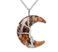 Collana In Pietra Di Cristallo Naturale, Ciondolo In Cristallo Di Luna Avvolto In Filo D'Argento Con Albero Della Vita E Catena Regolabile, Gioielli, Regali Per La Festa Della Mamma Per Donne, Occhi