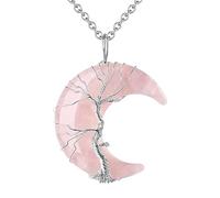Collana In Pietra Di Cristallo Naturale, Ciondolo In Cristallo Di Luna Avvolto In Filo D'Argento Con Albero Della Vita E Catena Regolabile, Gioielli, Regali Per La Festa Della Mamma Per Donne, Quarz