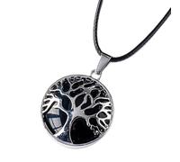 Collana in pietra naturale a forma di goccia - cri Collana di cristallo curativo naturale con ciondolo a forma di albero della vita, con pietre preziose, regalo fai da te for donne, ossidiana(Obsidian