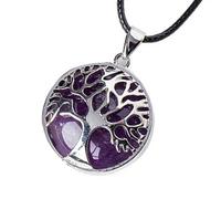 Collana in pietra naturale a forma di goccia - cri Collana di cristallo curativo naturale con ciondolo a forma di albero della vita, con pietre preziose, regalo fai da te for donne, ossidiana(Amethyst