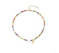 Collana in plastica con ciondolo a forma di alfabeto con 26 perline distinte disposte in sequenza su un anello regolabile per una vestibilità personalizzata del collo (T)