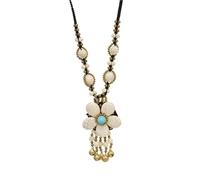 Collana in stile etnico con turchese, catena for la fronte, campanella a forma di fiore, catena for maglioni, accessori fatti a mano in stile tibetano, fascia for capelli(Bianca)