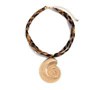 Collana in tessuto di cotone morbido con chiusura in lega di cotone con stampa leopardata ispirata alla vita marina con motivo a spirali e conchiglie, Misura unica, come descritto, come descritto