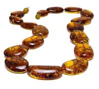 Collana in vera Ambra Baltica Naturale per Adulti Donna Pietre Cognac Ovali Piatte Grandi in Confezione Regalo (70cm 50gr)