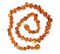 Collana in vera ambra baltica, perline lucide, colore cognac, annodata tra le perline, 34 cm, Ambra, Ambra