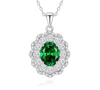 Collana in vero oro bianco 14 carati 585 con smeraldo ovale verde laboratorio, elegante ciondolo a fiori ovali, collana da donna in oro 14 carati, con moissanite, 45 cm
