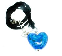 Collana In Vetro Di Murano Con Pendente A Forma Di Cuore Blu Chiaro Venezia 25mm