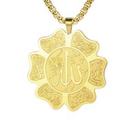 Collana Islamica Allah per Donne Uomini Acciaio Inox Musulmano Allah Arabo Forma Petalo Collana Ciondolo Islam Gioielli Religiosi Eid Ramadan Regali (Oro)