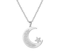 Collana islamica Ayatul Kursi Pendente musulmano con luna crescente e stella Calligrafia araba Amuleto Allah Gioielli religiosi Regalo per l'Eid e il Ramadan per donne e uomini (Argento)