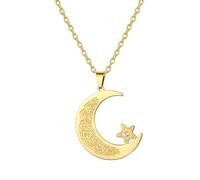 Collana islamica Ayatul Kursi Pendente musulmano con luna crescente e stella Calligrafia araba Amuleto Allah Gioielli religiosi Regalo per l'Eid e il Ramadan per donne e uomini (Oro)