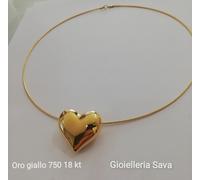 Collana Laccio 45 cm e Ciondolo Cuore Bombato in Oro Giallo 750 18 kt Nuovo