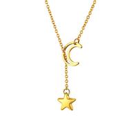 Collana Lariat a Y con Ciondolo Luna Crescente e Stella per Donne Ragazze Adolescenti Placcata Oro 18K Semplice Delicata Acciaio Inossidabile Colore Oro Catena Lunga Regolabile Ciondolo Gioiello