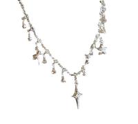 Collana leggera con ciondolo a forma di stella a quattro lune, gioielli regalo per amore e amicizia, catena da 40 cm con estensione di 5 cm, collana a catena regolabile per, Misura unica, come