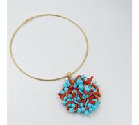 Collana linea nereide con pasta di turchese e corallo rosso girocollo rigido