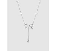 Collana Luca Barra Donna Acciaio Perle Bianche Fiocco Cristallo Pendente _CK2026