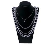 Collana Lunga Catena Multifilo Donna Elegante Modello Classico Brillante Argento