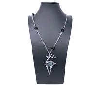 Collana Lunga Cervo Acciaio Cristalli Catenina Donna Brillante Elegante Argento